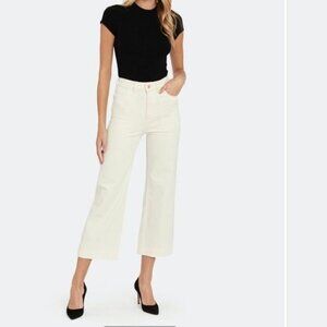 Anthropologie  DL1961 Marianna Hewitt  Hepburn Cream  High Rise Wide-Leg Jeans -
